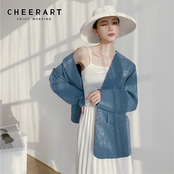 blue faux leather oversized jacket spring autumn coat women blazer long sleeve korean fashion clothing 210427, Black
blue faux leather oversized jacket spring autumn coat women blazer long sleeve korean fashion clothing 210427, Black