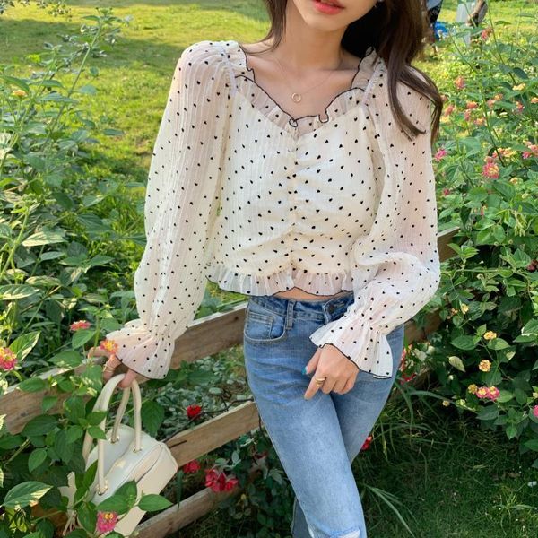 women's blouses & shirts deeptown off the shoulder chiffon female blouse polka dot korean printing shirt beautiful fashion pleated y2k, White
women's blouses & shirts deeptown off the shoulder chiffon female blouse polka dot korean printing shirt beautiful fashion pleated y2k, White