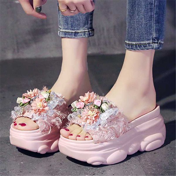 summer platform outside sandals fashion mixed colors lace flowers slippers 9cm wedges open toe girl dress shoes size 34-39, Black
summer platform outside sandals fashion mixed colors lace flowers slippers 9cm wedges open toe girl dress shoes size 34-39, Black
