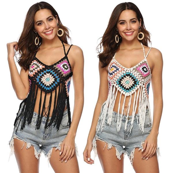 women's tanks & camis women summer beach crochet halter bikini crop boho colorful rhombus hollow out camisole irregular tassel back, White
women's tanks & camis women summer beach crochet halter bikini crop boho colorful rhombus hollow out camisole irregular tassel back, White