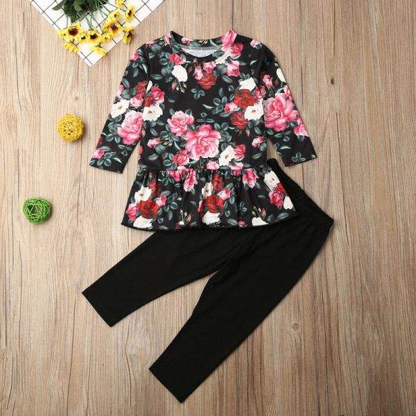1-5 years toddler kids baby girls clothes floral print shirt black pants baby girls outfit autumn casual girls clothing set, White;black
1-5 years toddler kids baby girls clothes floral print shirt black pants baby girls outfit autumn casual girls clothing set, White;black