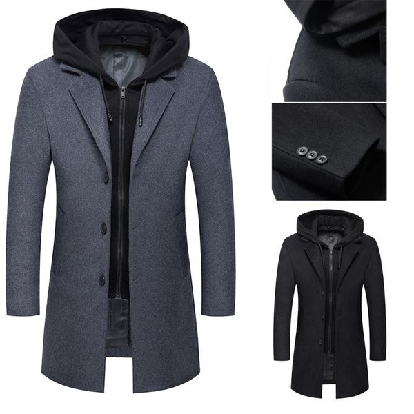 men's wool & blends british gentleman mid-length 40% fashionable detachable hooded woolen coat, Black
men's wool & blends british gentleman mid-length 40% fashionable detachable hooded woolen coat, Black