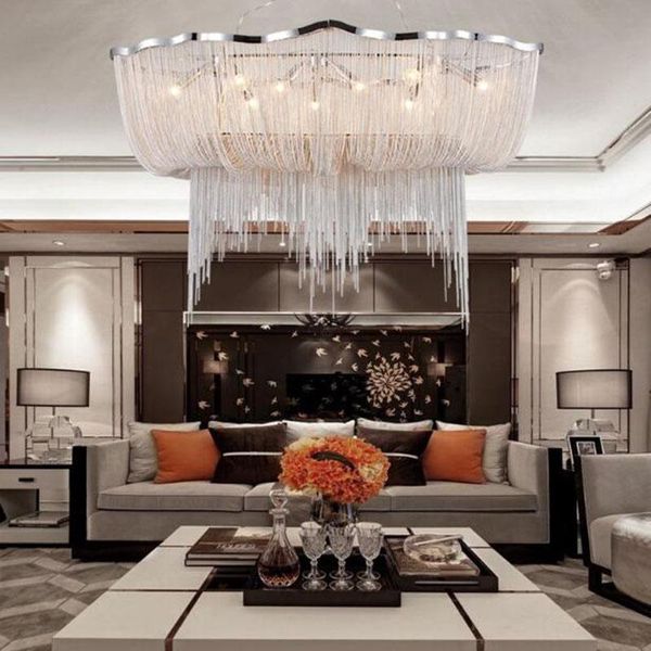 modern silver aluminum chain chandelier design engineering lamp interior decoration luxury tassel chandeliers
modern silver aluminum chain chandelier design engineering lamp interior decoration luxury tassel chandeliers