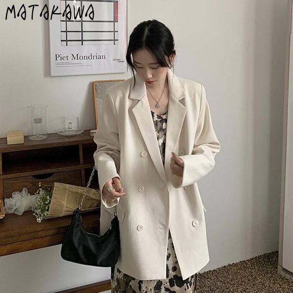 women's suits & blazers matakawa blazer women autumn fashion notched long sleeve double breasted thin casual korean loose england style, White;black
women's suits & blazers matakawa blazer women autumn fashion notched long sleeve double breasted thin casual korean loose england style, White;black