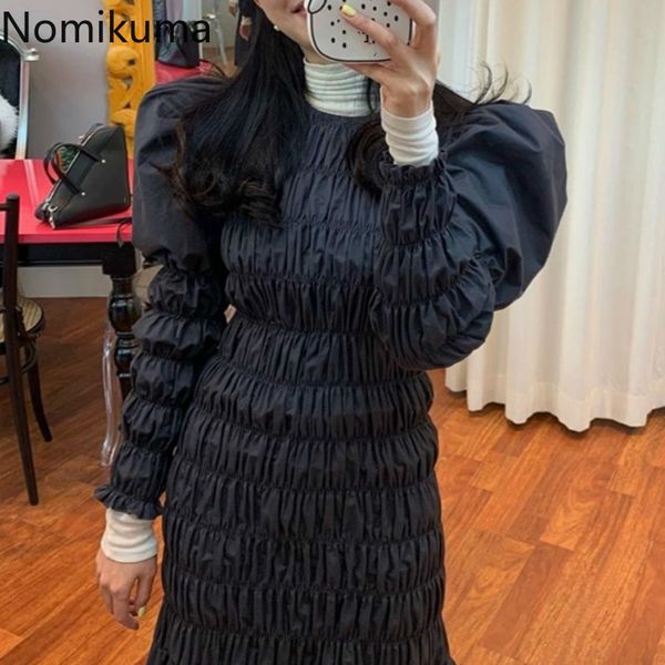 nomikuma korean mid calf dress o neck pleated design slim waist puff sleeve bodycon dresses solid color robe femme 3d655 210514, Black;gray
nomikuma korean mid calf dress o neck pleated design slim waist puff sleeve bodycon dresses solid color robe femme 3d655 210514, Black;gray