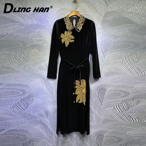 fashion flower beading dress women's embroidery turn-down collar long sleeve black velvet dresses designer spring casual, Black;gray
fashion flower beading dress women's embroidery turn-down collar long sleeve black velvet dresses designer spring casual, Black;gray