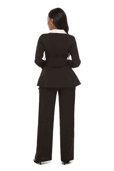 black women blazer long sleeve engraved with waistband contrast white office ladies wear korean summer work fashionable clothes vpxq, White;black