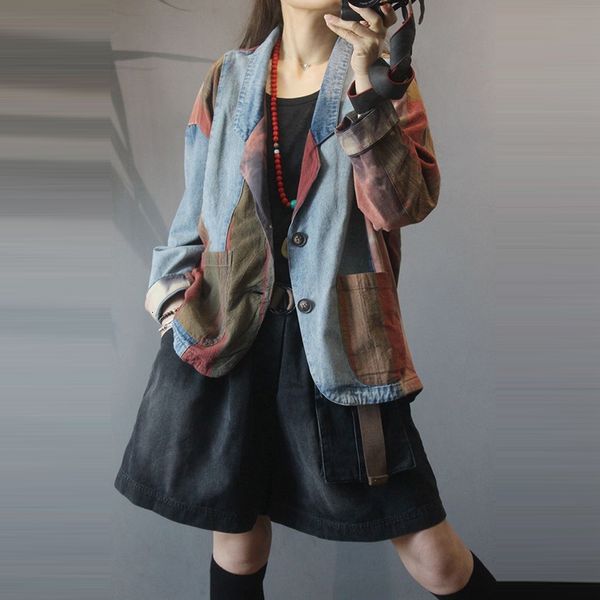 suits spring autumn arts style women long sleeve loose vintage blazers double pocket cotton denim patchwork blazer femme coat m179 xhpt, White;black
suits spring autumn arts style women long sleeve loose vintage blazers double pocket cotton denim patchwork blazer femme coat m179 xhpt, White;black