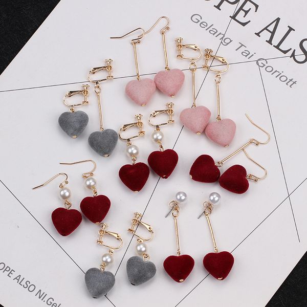 and new korean velvet peach heart love asymmetric earrings pearl sweet temperament earrings, Silver
and new korean velvet peach heart love asymmetric earrings pearl sweet temperament earrings, Silver