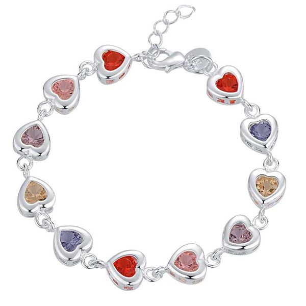 link, chain classical style heart bracelet women -cz jewelry silver plated colorful ab114, Black
link, chain classical style heart bracelet women -cz jewelry silver plated colorful ab114, Black