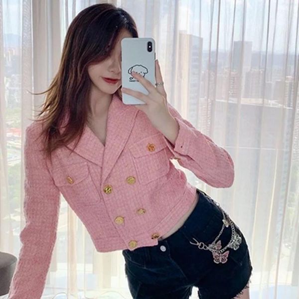 women's jackets spring pink tweed jacket for women short outerwear long sleeve double breasted fashion casual coats lady, Black;brown
women's jackets spring pink tweed jacket for women short outerwear long sleeve double breasted fashion casual coats lady, Black;brown