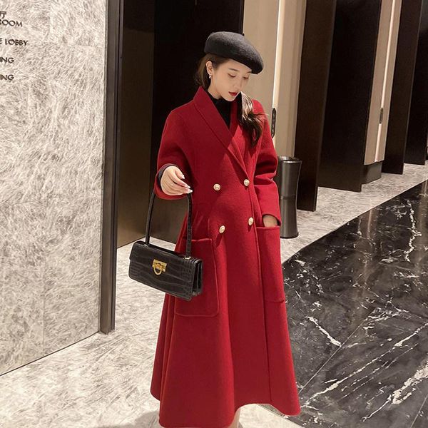 women's wool & blends red cashmere coat 2021 winter hepburn temperament waist closing high-end double-sided, Black
women's wool & blends red cashmere coat 2021 winter hepburn temperament waist closing high-end double-sided, Black