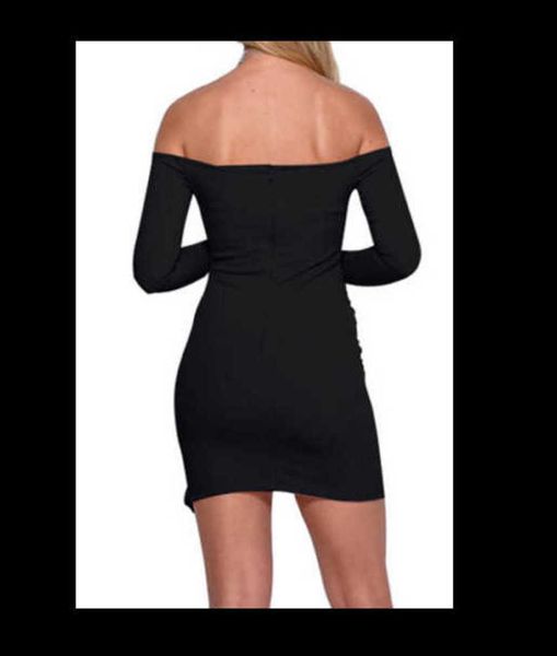 women's long sleeve slim one line collar off shoulder pleated irregular dress with buttocks, Black;gray
women's long sleeve slim one line collar off shoulder pleated irregular dress with buttocks, Black;gray