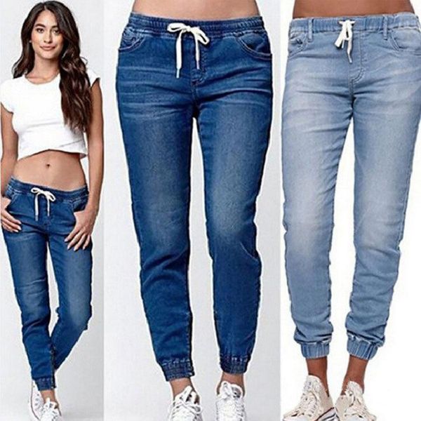 women's jeans wepbel pencil pants elastic waist casual fashion summer spring ladies long trousers, Blue 
women's jeans wepbel pencil pants elastic waist casual fashion summer spring ladies long trousers, Blue