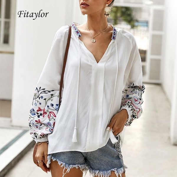 women's blouses & shirts fitaylor spring women lantern sleeve blouse v neck floral embroidery bohemian tassels lace-up female pull, White
women's blouses & shirts fitaylor spring women lantern sleeve blouse v neck floral embroidery bohemian tassels lace-up female pull, White