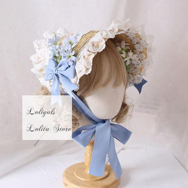 elegant lolita bonnet hat with ruffled lace trimming sweet straw wide brim hats, Blue;gray
elegant lolita bonnet hat with ruffled lace trimming sweet straw wide brim hats, Blue;gray