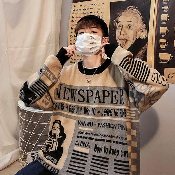 men's sweaters 2021 men trend retro pullover o neck sweater high street portrait hip hop loose gothic male letter, White;black
men's sweaters 2021 men trend retro pullover o neck sweater high street portrait hip hop loose gothic male letter, White;black