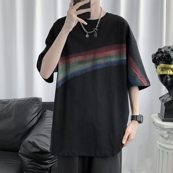 men's t-shirts short-sleeved t-shirt 2021 summer rainbow print half-sleeved shirt korean version of the trend loose five-point sleeve t, White;black
men's t-shirts short-sleeved t-shirt 2021 summer rainbow print half-sleeved shirt korean version of the trend loose five-point sleeve t, White;black