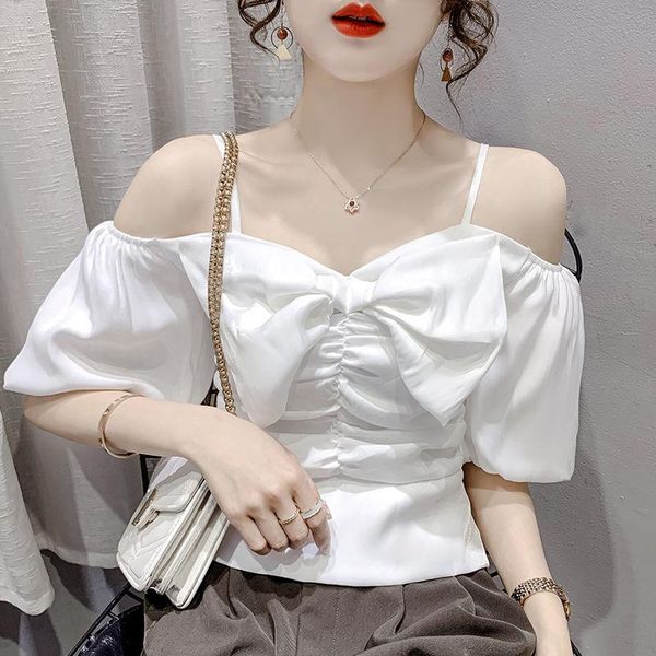 women's blouses & shirts 2021 women summer elegant chiffon blouse lady casual bow slash neck puff sleeve female sweet solid off shoulde, White
women's blouses & shirts 2021 women summer elegant chiffon blouse lady casual bow slash neck puff sleeve female sweet solid off shoulde, White