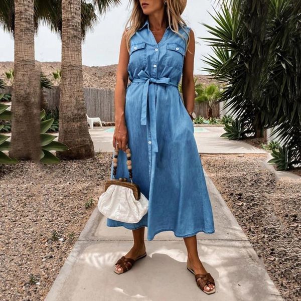 casual dresses summer long dress women buttons sashes midi with belt sleeveles tunic sundress turn-down collar beach party, Black;gray
casual dresses summer long dress women buttons sashes midi with belt sleeveles tunic sundress turn-down collar beach party, Black;gray