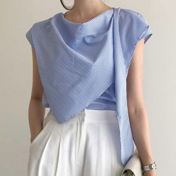 women's blouses & shirts korea chic casual fashion trend women irregular lapel stripe stitching loose sleeveless shirt summer 2021 e601, White
women's blouses & shirts korea chic casual fashion trend women irregular lapel stripe stitching loose sleeveless shirt summer 2021 e601, White