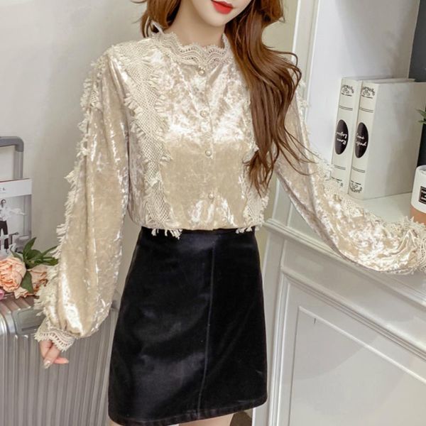 womens autumn long-sleeved lace patchwork thick velvet blouses & vintage single-breasted bubble sleeve shirts women's, White
womens autumn long-sleeved lace patchwork thick velvet blouses & vintage single-breasted bubble sleeve shirts women's, White