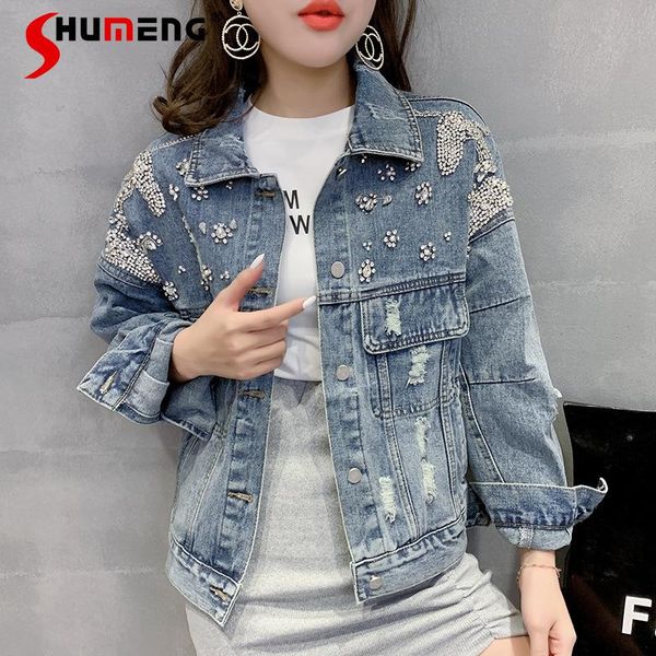 women's jackets 2021 spring and autumn fashion sliming diamond worn denim coat solid color lapel long sleeve jacket for female, Black;brown
women's jackets 2021 spring and autumn fashion sliming diamond worn denim coat solid color lapel long sleeve jacket for female, Black;brown