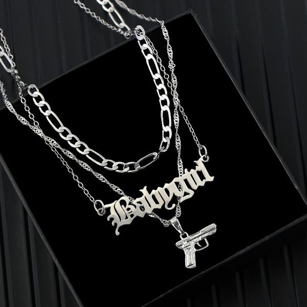 punk flatfoosie hip hop sier color pistol pendant women multilayer babygirl letter clavicle chain necklace jewelry, Silver
punk flatfoosie hip hop sier color pistol pendant women multilayer babygirl letter clavicle chain necklace jewelry, Silver