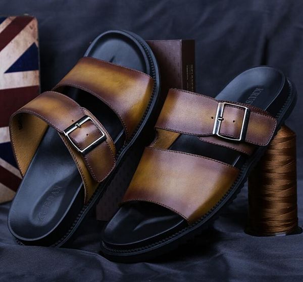 sandals men's genuine leather breathable summer slippers brown/blue color slip on price big size eu44, Black
sandals men's genuine leather breathable summer slippers brown/blue color slip on price big size eu44, Black