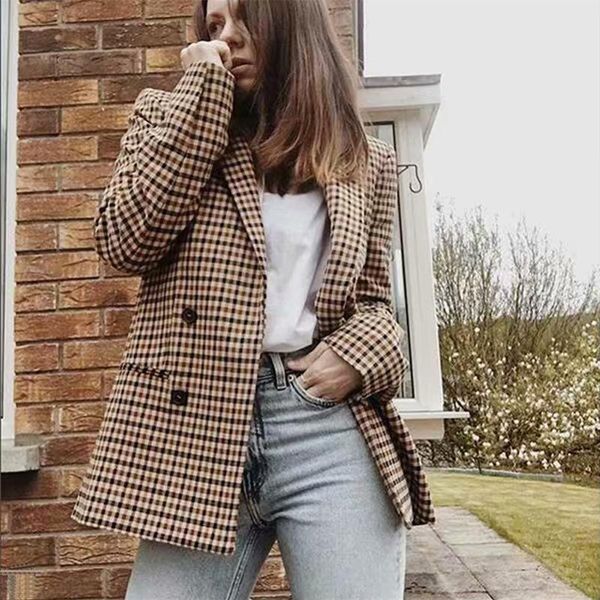 women's suits & blazers women plaid blazer double breasted jacket coats loose casual office vintage ladies clothing england outerwear, White;black
women's suits & blazers women plaid blazer double breasted jacket coats loose casual office vintage ladies clothing england outerwear, White;black