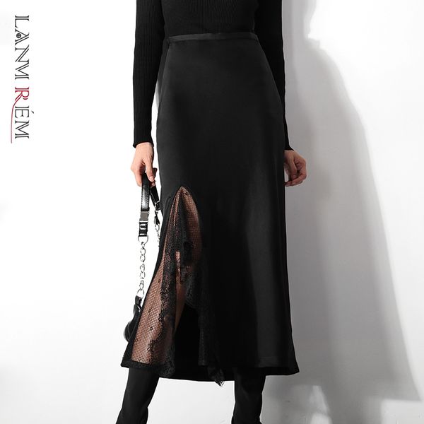 spring black lace patchwork a-line skirt temperament hollow out vent elegant half-body yj084 210507
spring black lace patchwork a-line skirt temperament hollow out vent elegant half-body yj084 210507