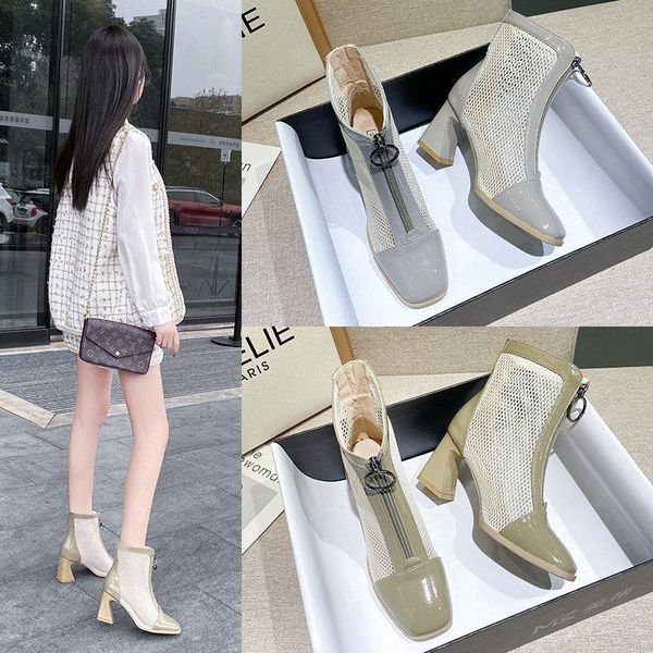 summer sandals hollow mesh square toe thick heel short boots breathable high fashion cool, Black
summer sandals hollow mesh square toe thick heel short boots breathable high fashion cool, Black