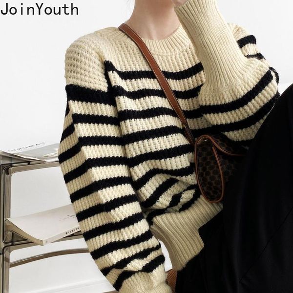 women's sweaters joinyouth 2021 sweater for women o-neck striped knit pullovers long sleeve short weater voersized casual loose jumper, White;black
women's sweaters joinyouth 2021 sweater for women o-neck striped knit pullovers long sleeve short weater voersized casual loose jumper, White;black