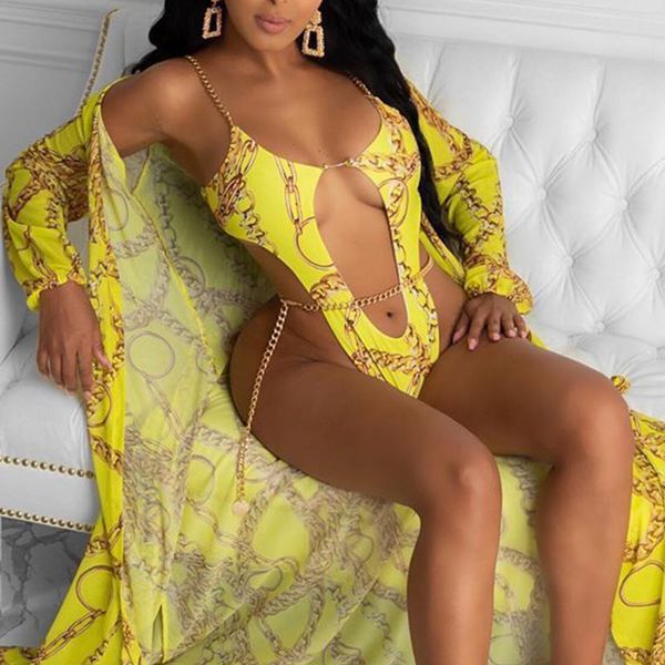 2021 new print metal chains female swimwear one piece swimsuit women monokini high cut bather bathing suit swim bodysuitb