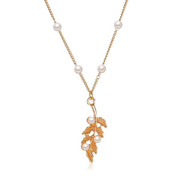 necklace for women leaf bead pendant necklace party engagement jewelry imitation pearl chain simple metal accessories, Silver
necklace for women leaf bead pendant necklace party engagement jewelry imitation pearl chain simple metal accessories, Silver