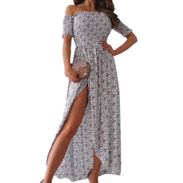 casual dresses women fashion off shoulder graceful dress floral print slim high split short sleeve maxi for party, Black;gray
casual dresses women fashion off shoulder graceful dress floral print slim high split short sleeve maxi for party, Black;gray