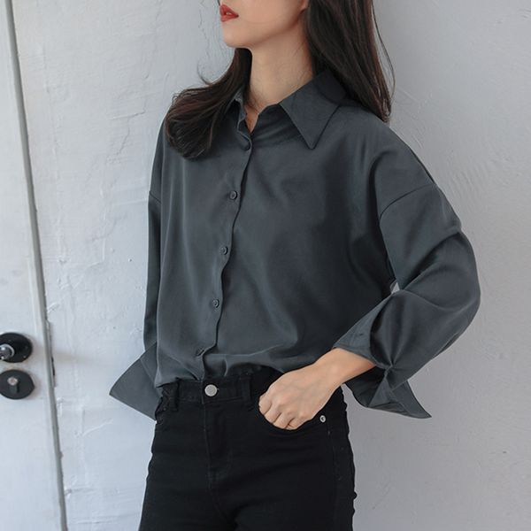 knits retro gray spring summer new long sleeve notch collar all-match blouse coat women loose casual fashion solid shirts ladies, White
knits retro gray spring summer new long sleeve notch collar all-match blouse coat women loose casual fashion solid shirts ladies, White