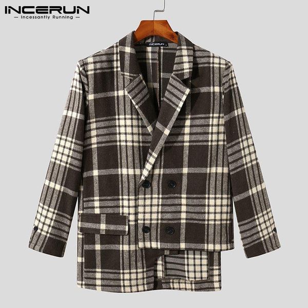 men's suits & blazers incerun men plaid blazer lapel long sleeve double breasted streetwear elegant casual irregular 2021 fashion jacke, White;black
men's suits & blazers incerun men plaid blazer lapel long sleeve double breasted streetwear elegant casual irregular 2021 fashion jacke, White;black