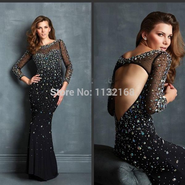 party dresses black mermaid beaded floor length long sleeves key hole in the back prom dress evening gowns formal, White;black
party dresses black mermaid beaded floor length long sleeves key hole in the back prom dress evening gowns formal, White;black