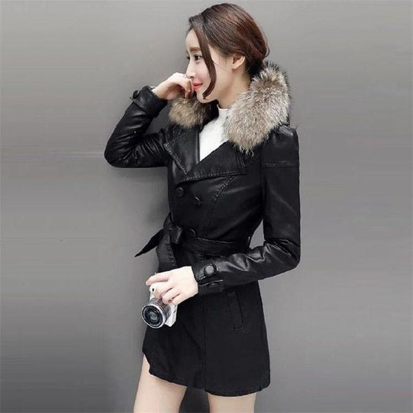 women's leather & faux plush thick detachable fur collar coat mid-length 2021 autumn and winter korean slim, Black
women's leather & faux plush thick detachable fur collar coat mid-length 2021 autumn and winter korean slim, Black