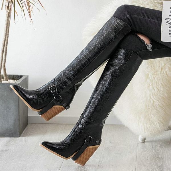 2020 autumn women boots fashion buckle knee high boots pu leather wedges high heel long pointed toe winter woman shoes, Black
2020 autumn women boots fashion buckle knee high boots pu leather wedges high heel long pointed toe winter woman shoes, Black