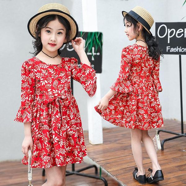 girl's dresses 3/4 sleeve flowers print o-neck bowtie decor casual chiffon big girl knee length summer, Red;yellow
girl's dresses 3/4 sleeve flowers print o-neck bowtie decor casual chiffon big girl knee length summer, Red;yellow