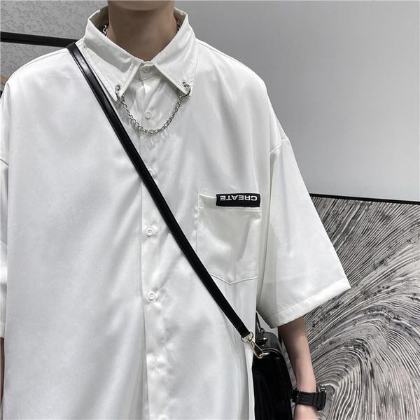 men's casual shirts japanese harajuku style button up for 2021 summer fashion trends clothing teens loose fit white blouses streetwear, White;black
men's casual shirts japanese harajuku style button up for 2021 summer fashion trends clothing teens loose fit white blouses streetwear, White;black