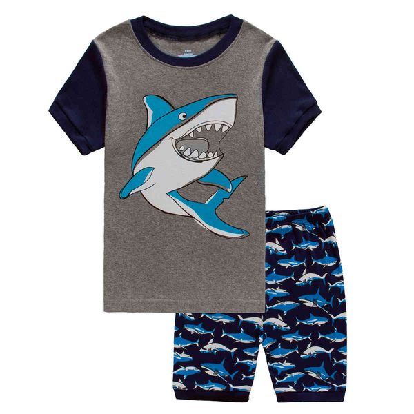 kids pajamas children cotton set boys' short sleeve home wear summer 2021, White