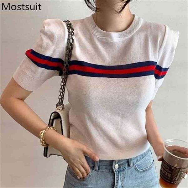 summer striped knitted t-shirt women short sleeve o-neck slim tees korean fashion ladies jumpers femme 210513, White
summer striped knitted t-shirt women short sleeve o-neck slim tees korean fashion ladies jumpers femme 210513, White