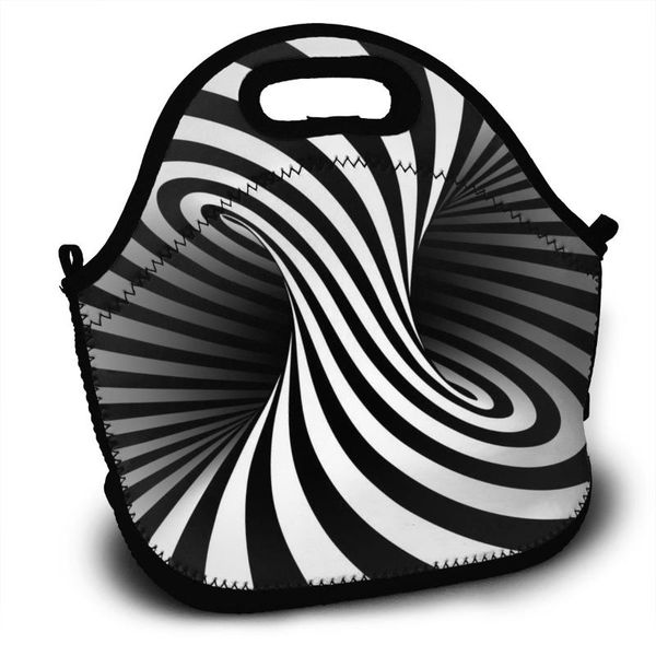 portable insulated thermal bento lunch box shaded torus geometrical twisting stripes picnic storage bag pouch bags organizer, Blue;pink