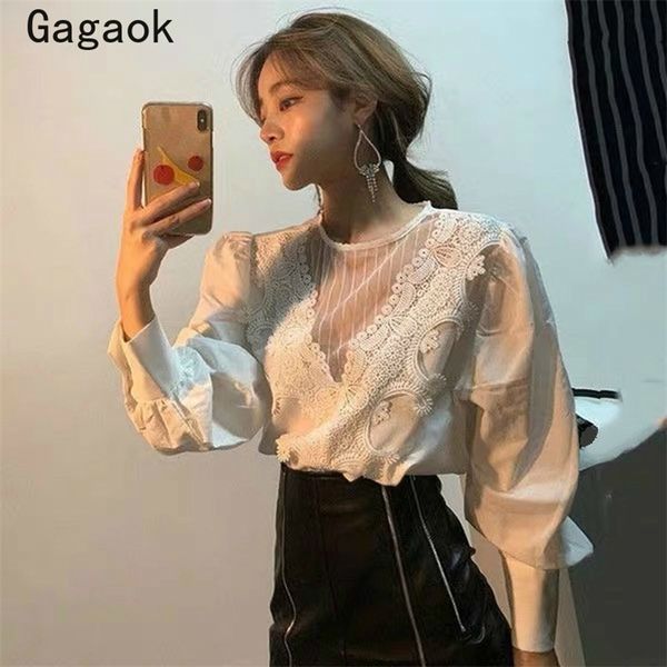 women korean office lady shirt summer solid v-neck puff sleeve lace full slim chic retro wild and blouses 210531, White
women korean office lady shirt summer solid v-neck puff sleeve lace full slim chic retro wild and blouses 210531, White