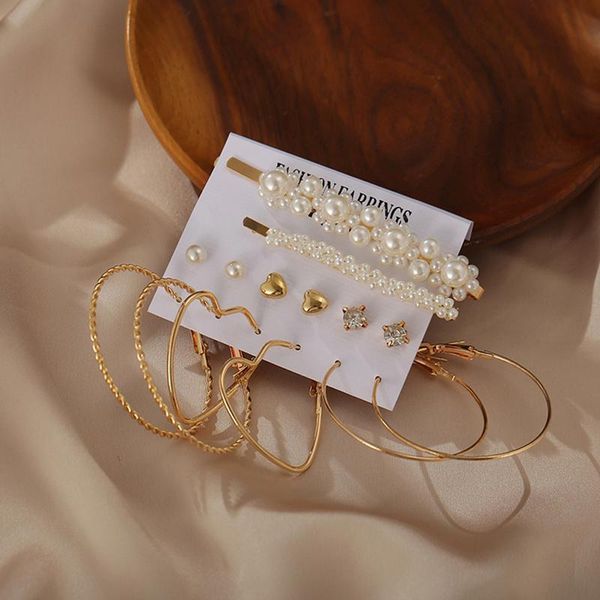 hoop & huggie 6pair/set big circle gold color heart simulated pearl earrings set for women rhinestone irregular geometric earings jewelry 20, Golden;silver
hoop & huggie 6pair/set big circle gold color heart simulated pearl earrings set for women rhinestone irregular geometric earings jewelry 20, Golden;silver