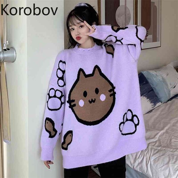 korobov autumn winter women cartoon sweaters korean sueter mujer vintage o neck long sleeve kawaii japanese jumper femme 210430, White;black
korobov autumn winter women cartoon sweaters korean sueter mujer vintage o neck long sleeve kawaii japanese jumper femme 210430, White;black