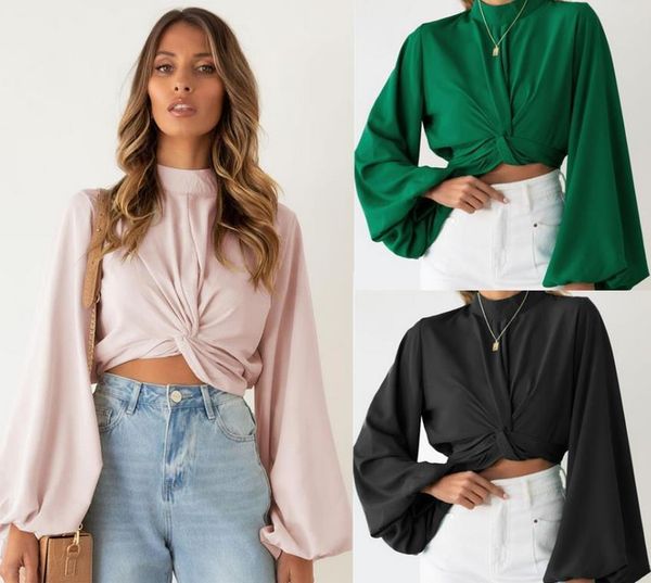 women's blouses & shirts 2021 style women blouse casual solid color round neck long lantern sleeve knotted crop for ladies, White
women's blouses & shirts 2021 style women blouse casual solid color round neck long lantern sleeve knotted crop for ladies, White